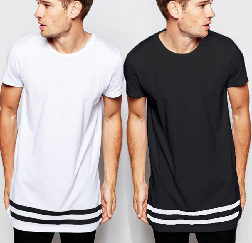 Printed Short Sleeve T-Shirts with Stripes and Round Neck