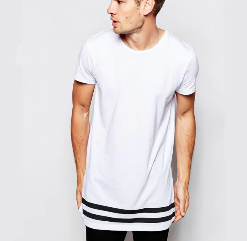 Printed Short Sleeve T-Shirts with Stripes and Round Neck