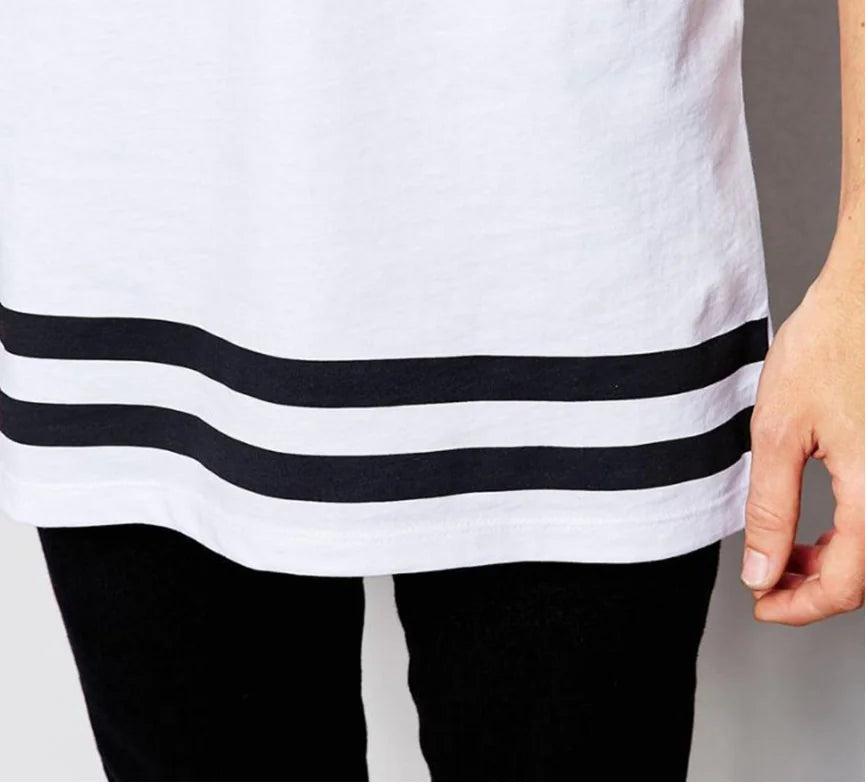 Printed Short Sleeve T-Shirts with Stripes and Round Neck