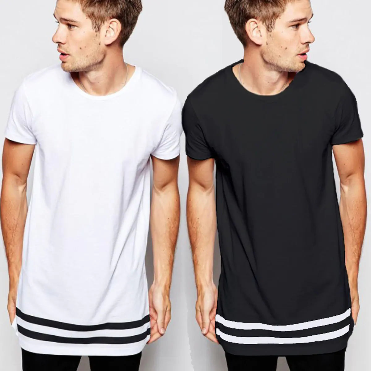 Printed Short Sleeve T-Shirts with Stripes and Round Neck