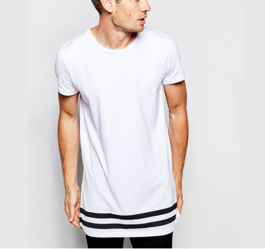 Printed Short Sleeve T-Shirts with Stripes and Round Neck