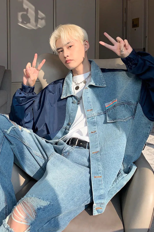 Light Blue Ripped Denim Jeans for Men