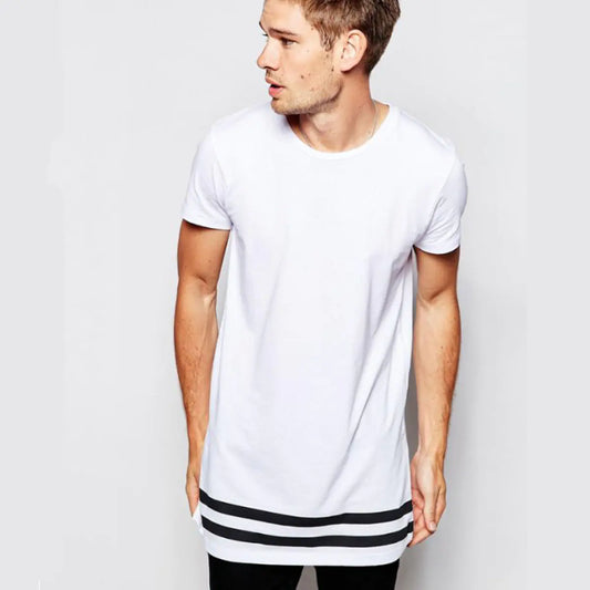 Printed Short Sleeve T-Shirts with Stripes and Round Neck